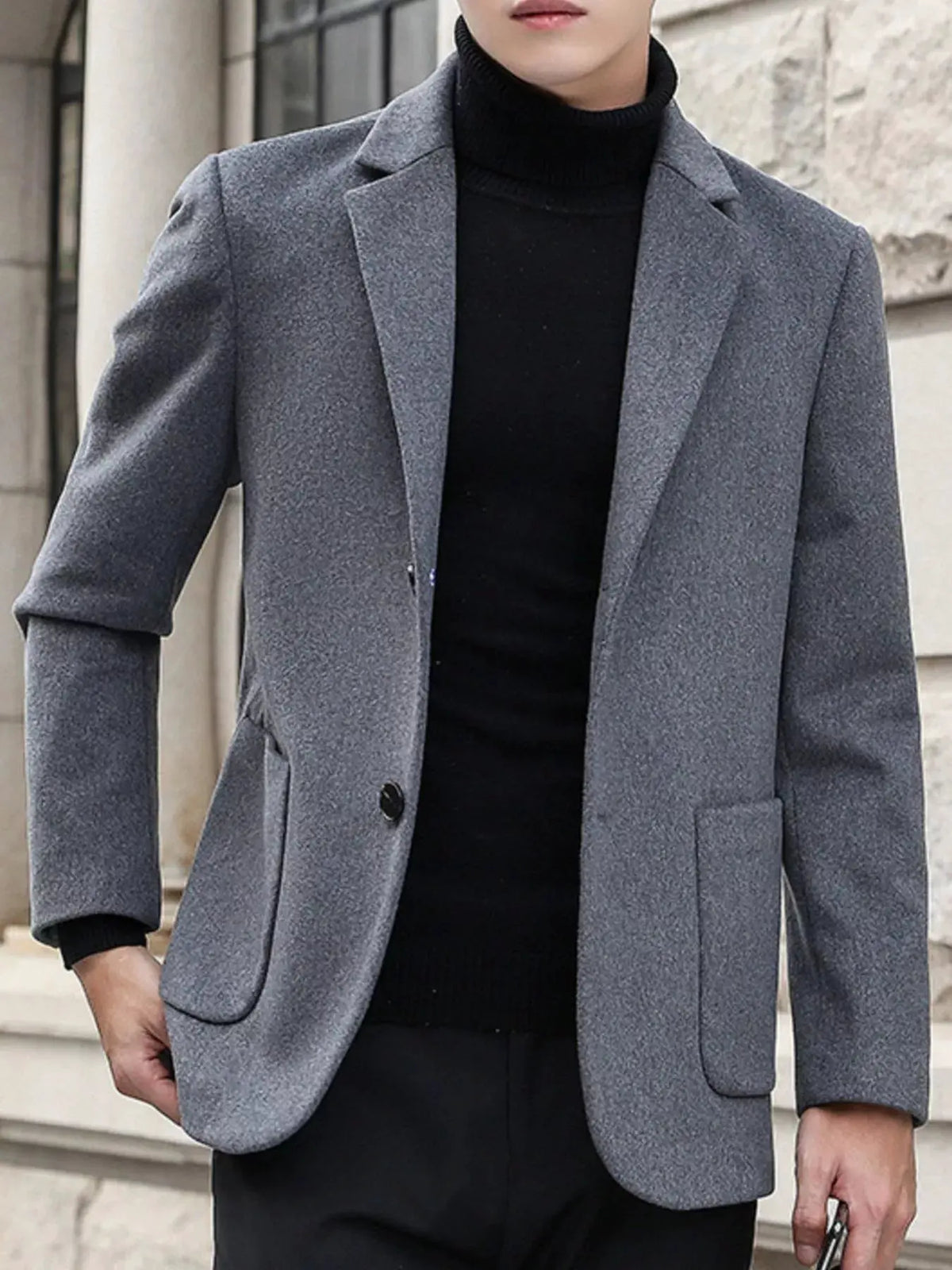 Men's Plus Size Lapel Collar Long Sleeve Blazer by Trendsi
