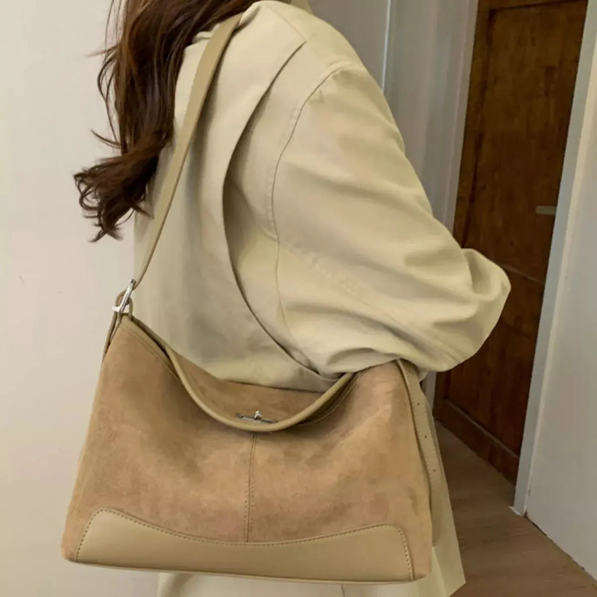 Suede Crossbody Bag with Adjustable Strap by Partner Label