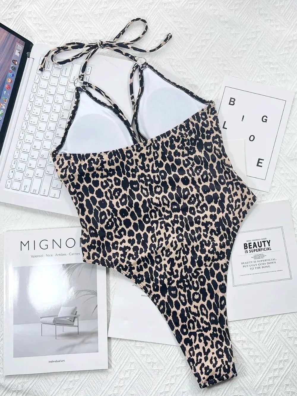 Leopard Cutout Halter Neck One-Piece Swimwear by Partner Label