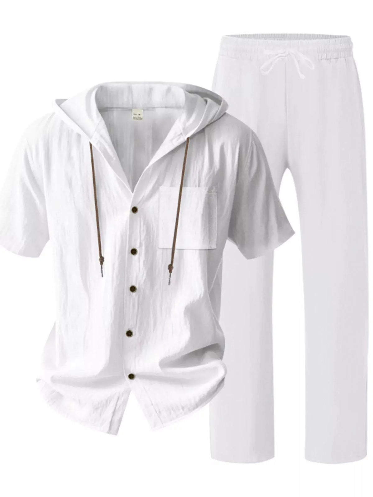 Men's Full Size Casual Hooded Short Sleeve Shirt and Pants Two-Piece Set Plus Size by Trendsi