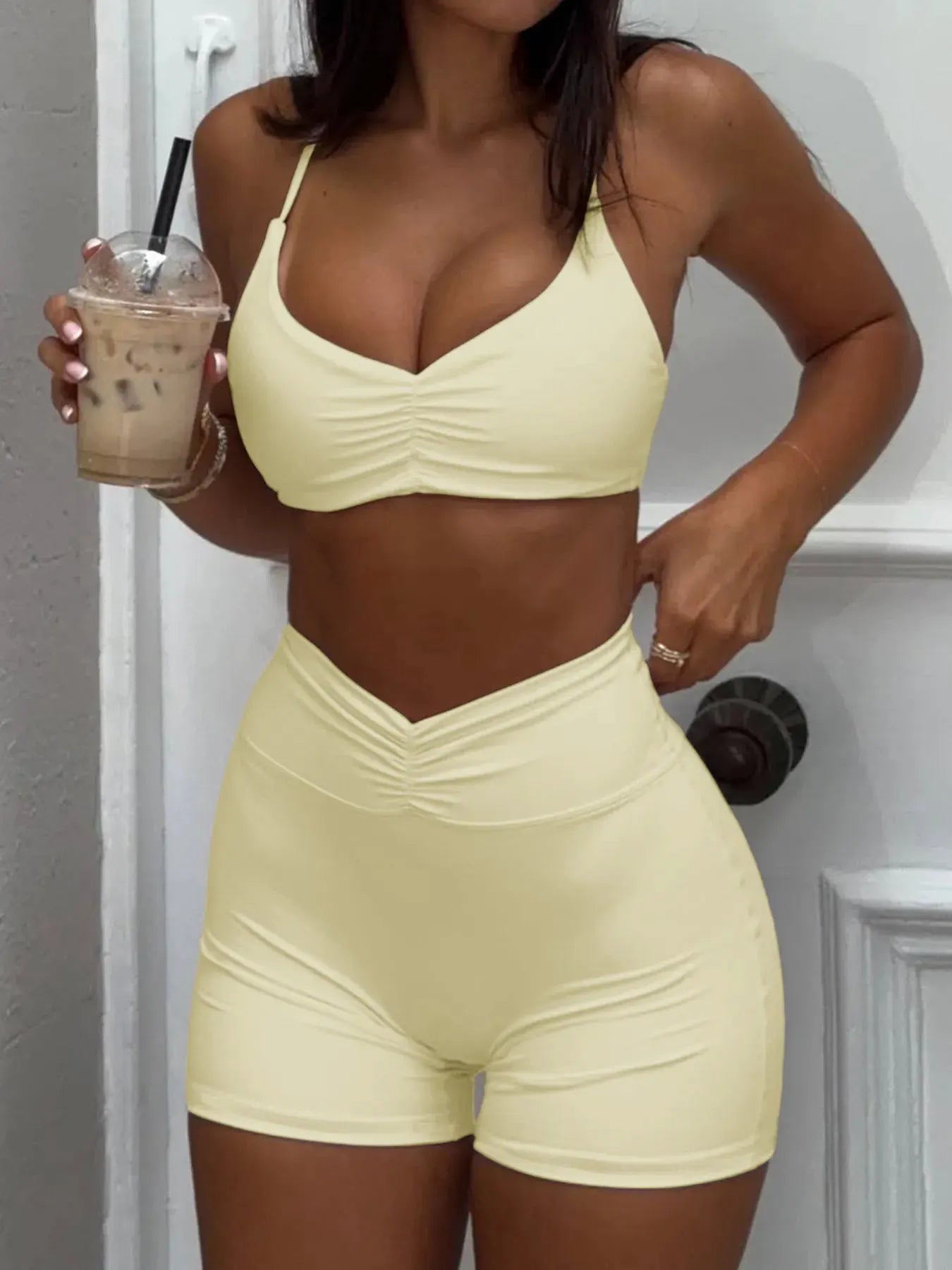 Ruched Sports Bra and High-Waisted Shorts Active Set by Trendsi