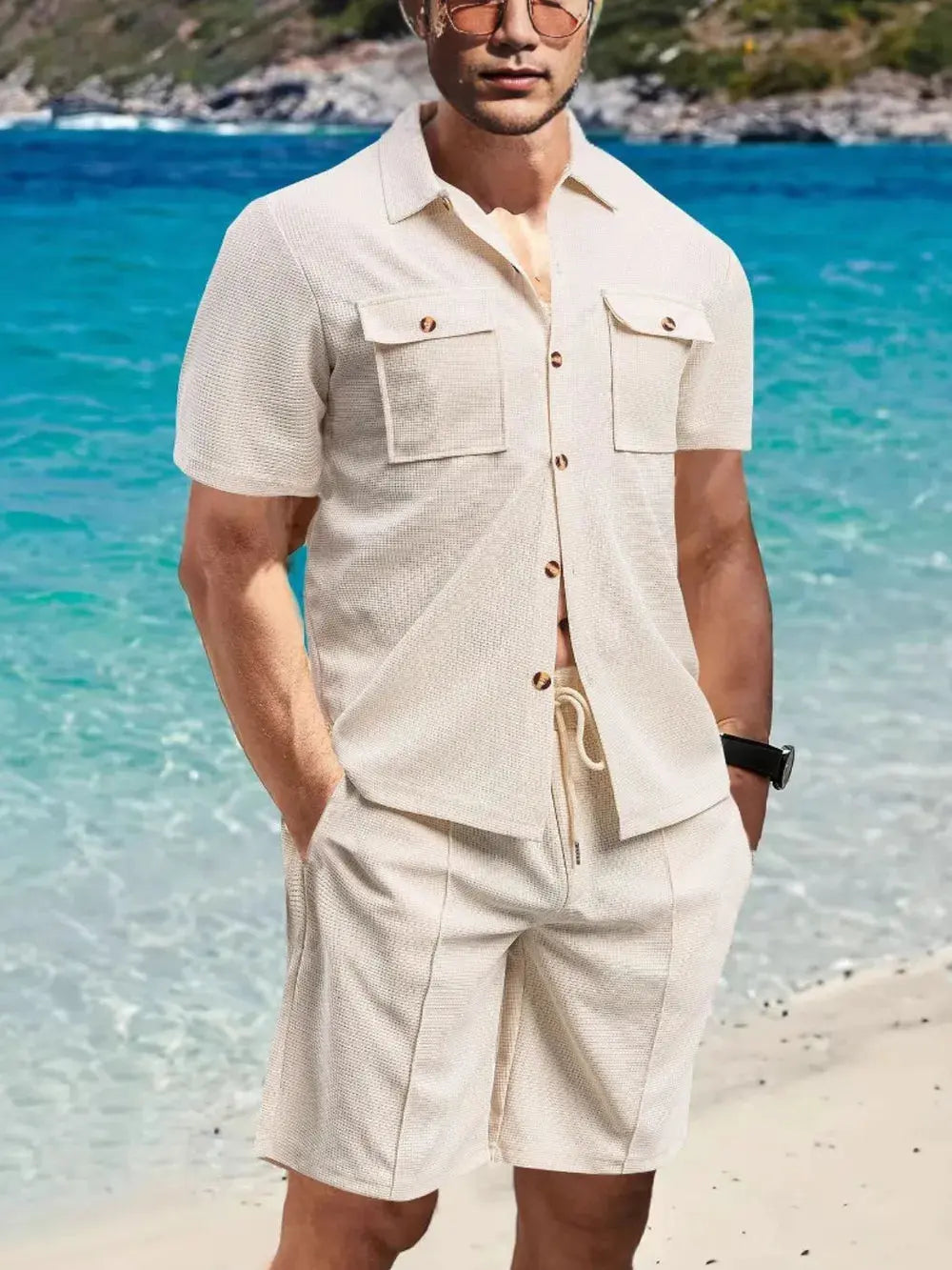 Men's Full Size Button Down Short Sleeve Top and Shorts Set Plus Size by Trendsi