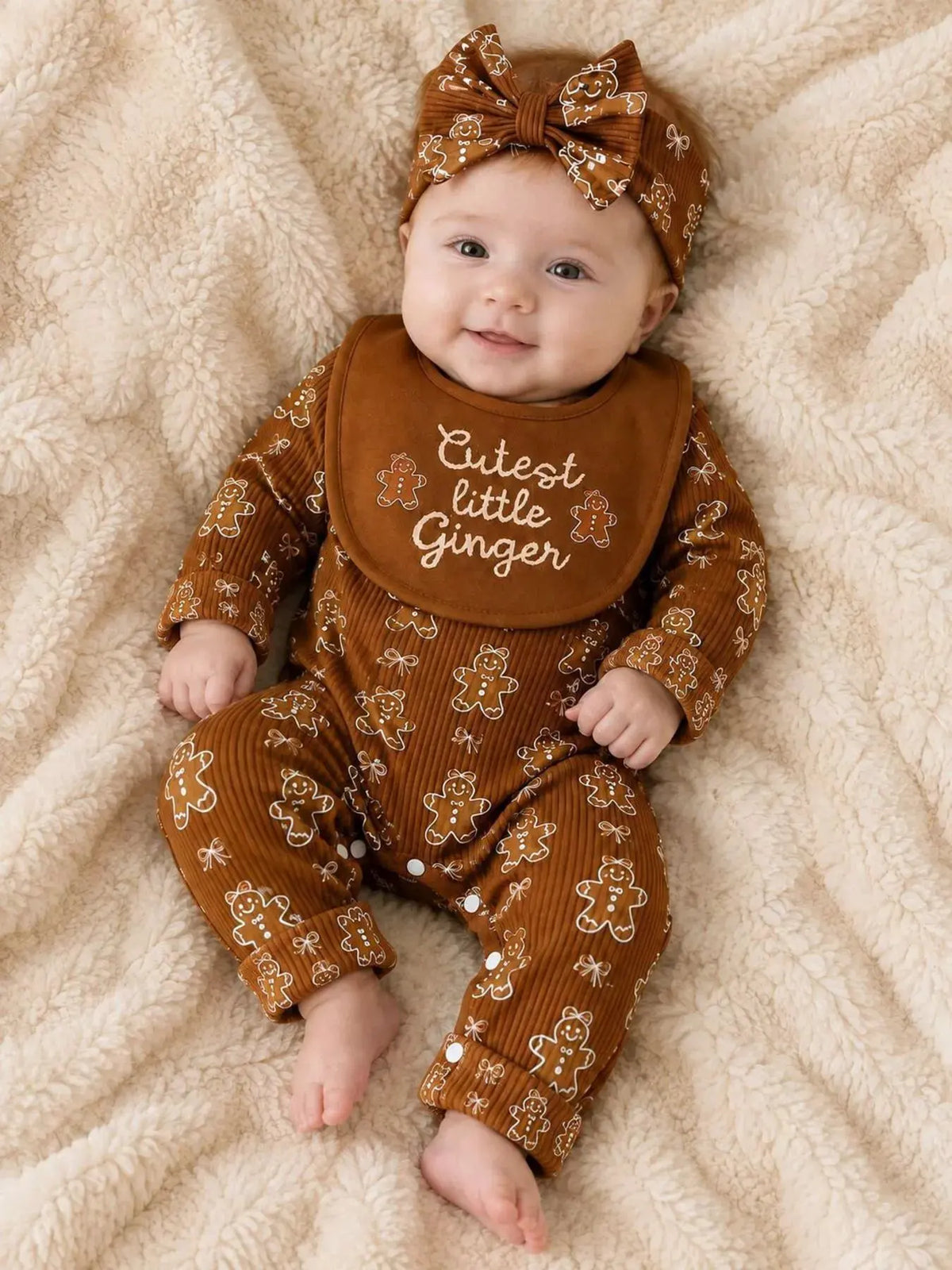 Children's Gingerbread Print Jumpsuit with Headband by Trendsi
