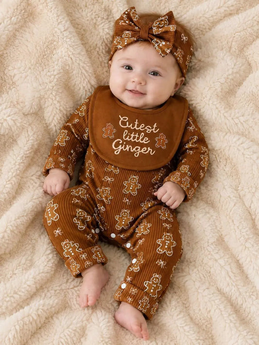 Children's Gingerbread Print Jumpsuit with Headband by Trendsi