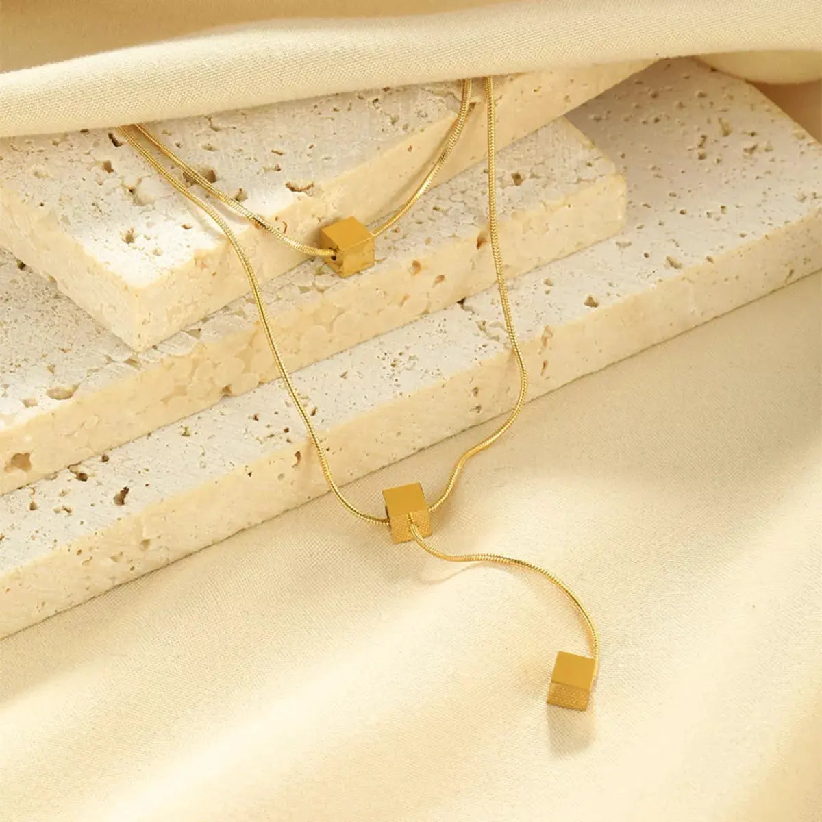 18K Gold-Plated Double Layered Geometric Necklace by Partner Labels