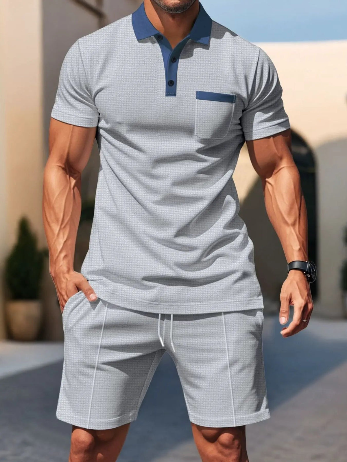 Men's Full Size Casual Short Sleeve Polo & Shorts Set Plus Size by Trendsi
