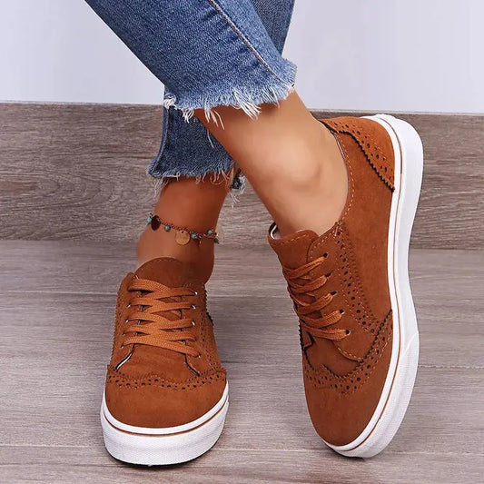 Lace-Up Suedette Flat Sneakers by Partner Label