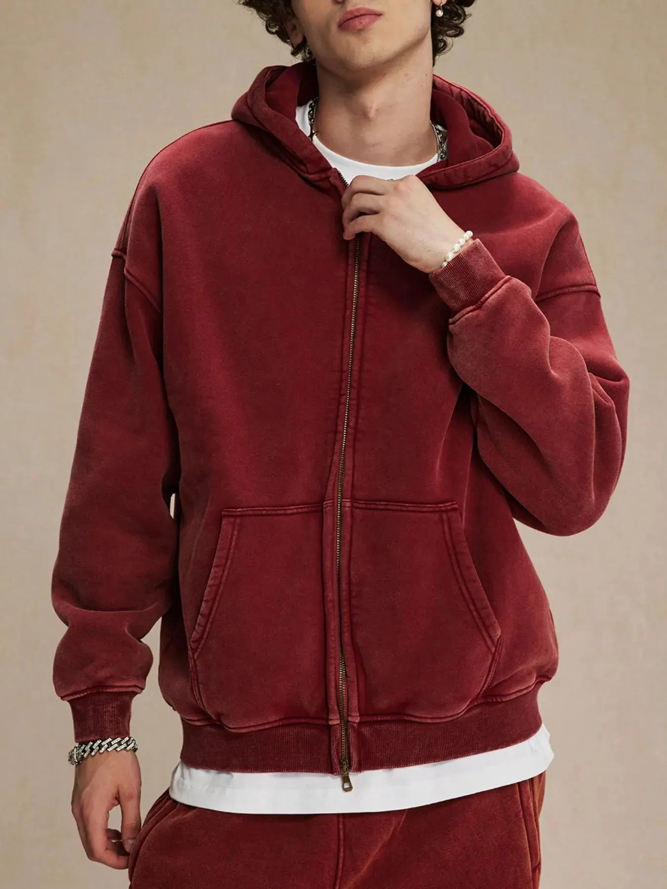 Men's Zip-Up Hoodie with Kangaroo Pocket by Trendsi
