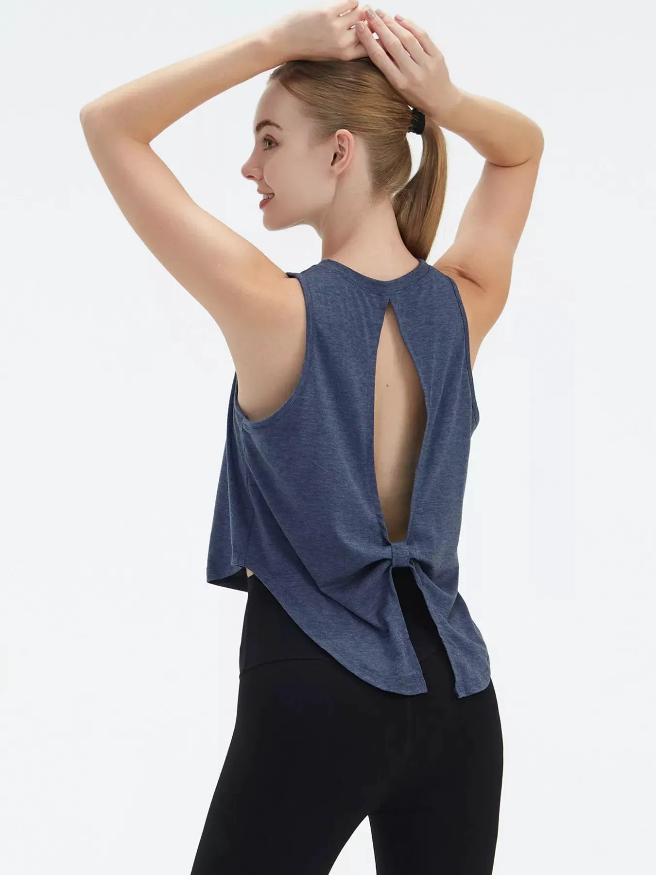 Cutout Back Round Neck Active Tank by Trendsi