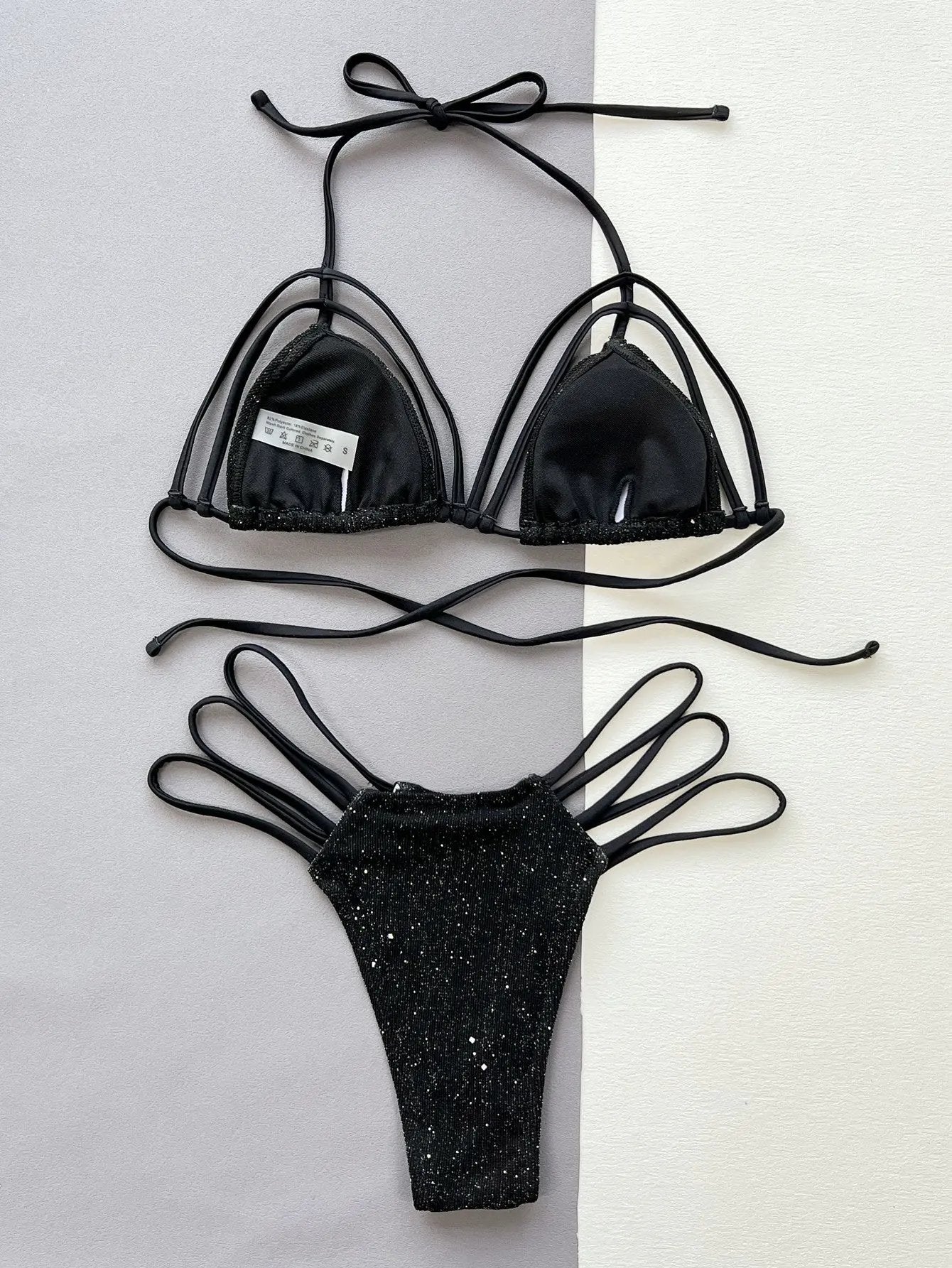 Glitter Halter Neck Strappy Two-Piece Bikini Set by Partner Label