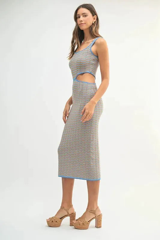 MABLE Multi Color Chevron Knit Bodycon Midi Dress by MABLE