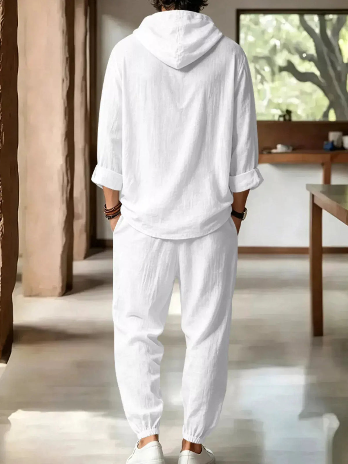 Men's Full Size Casual Button Detail Hooded Top and Pants Set Plus Size by Partner Label