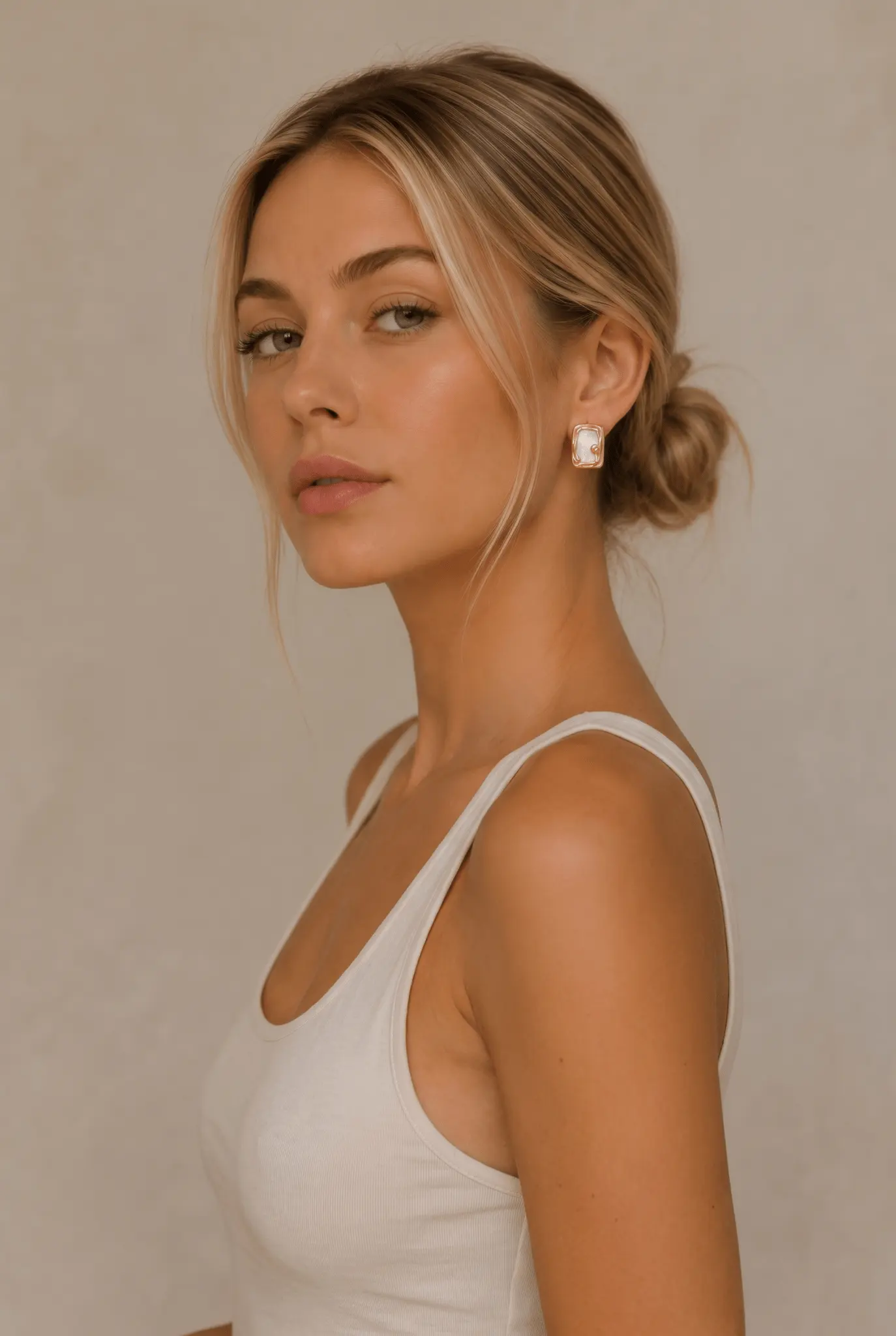 Elodie Waterproof Mother-of-Pearl Square Stud Earring by Akalia