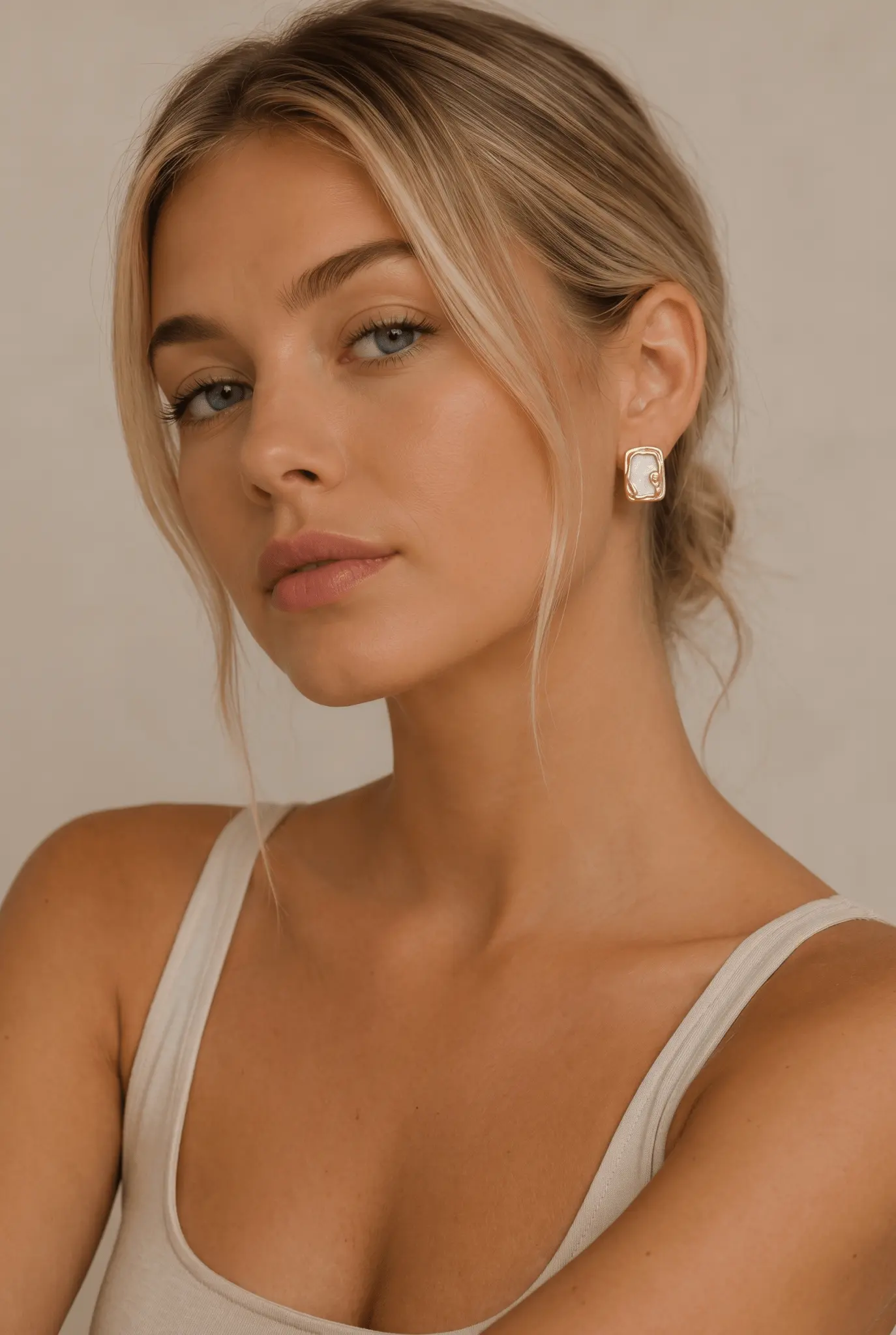 Elodie Waterproof Mother-of-Pearl Square Stud Earring by Akalia