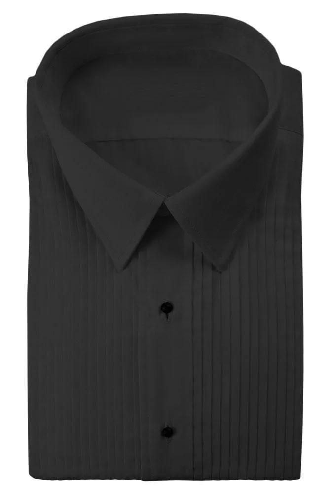 "Enzo" Black Pleated Laydown Tuxedo Classic Fit Shirt by Tux-USA