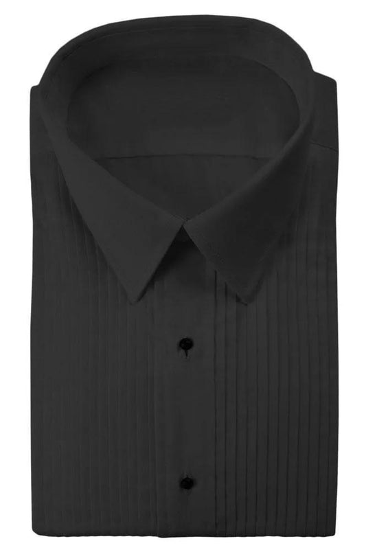 "Enzo" Black Pleated Laydown Tuxedo Classic Fit Shirt by Tux-USA