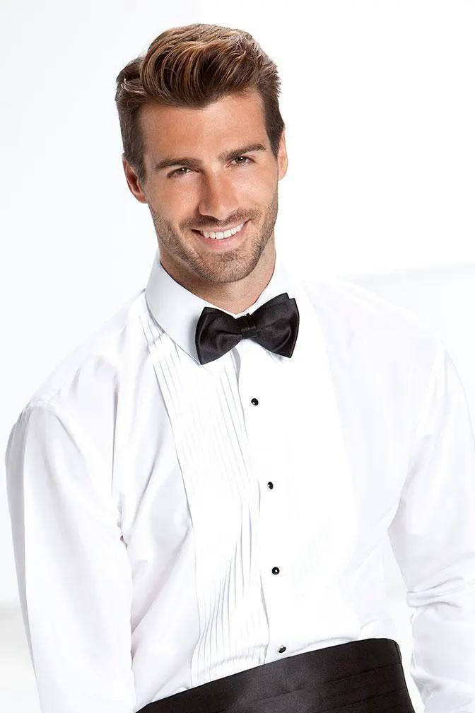 "Enzo" White Pleated Laydown Tuxedo Classic Fit Shirt by Tux-USA