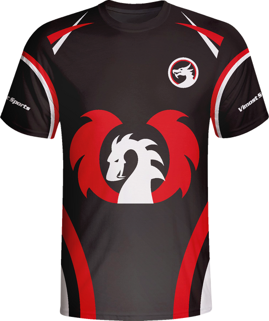 Black Dragon Esports Jersey with Red Sublimation Design by Vimost Sportswear