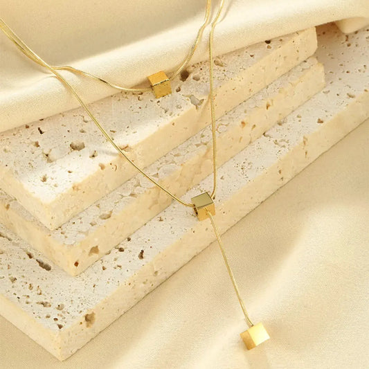 18K Gold-Plated Double Layered Geometric Necklace by Partner Labels