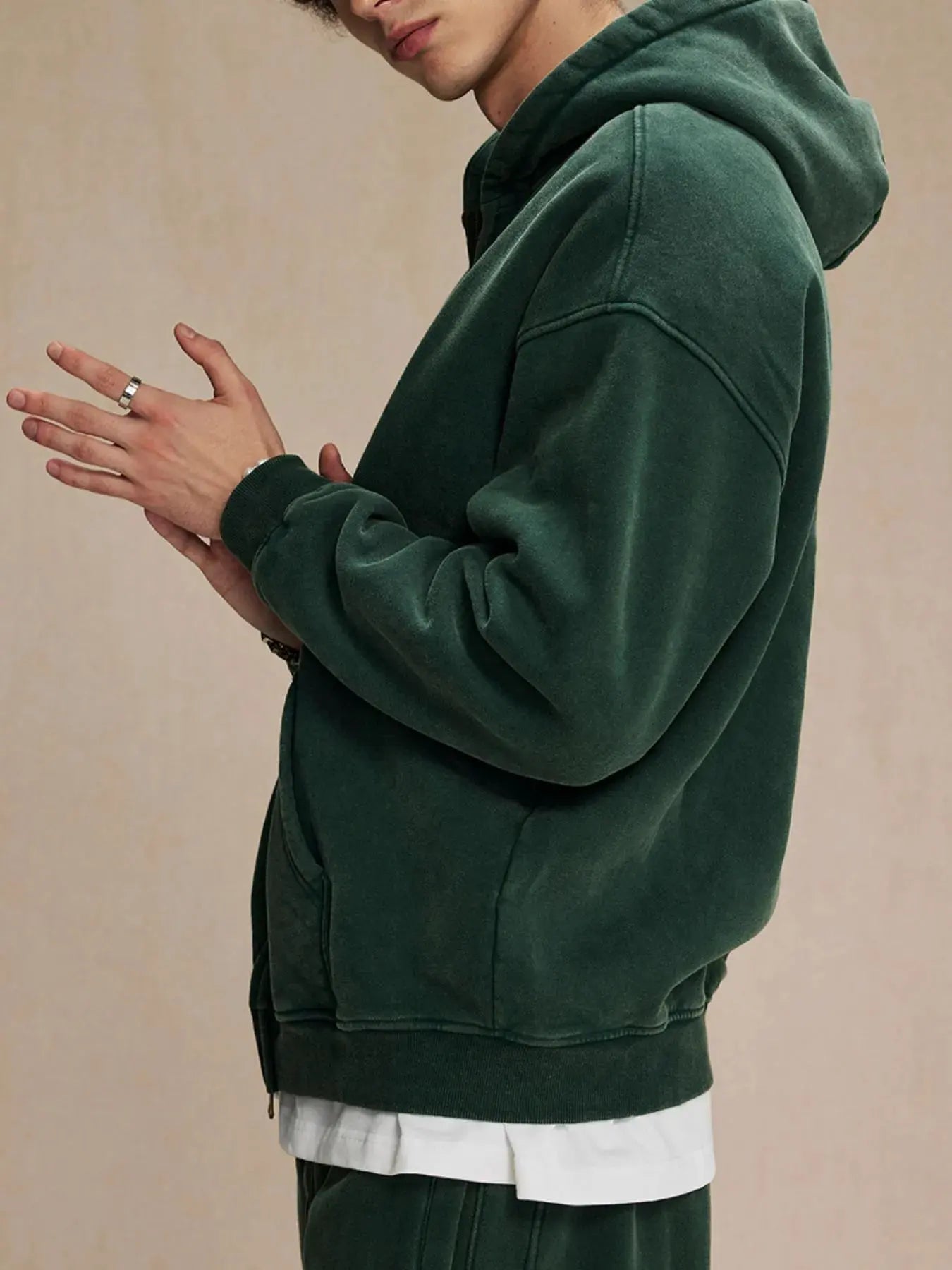 Men's Zip-Up Hoodie with Kangaroo Pocket by Trendsi