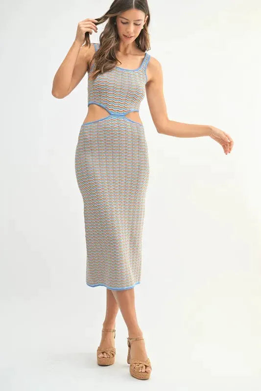 MABLE Multi Color Chevron Knit Bodycon Midi Dress by MABLE