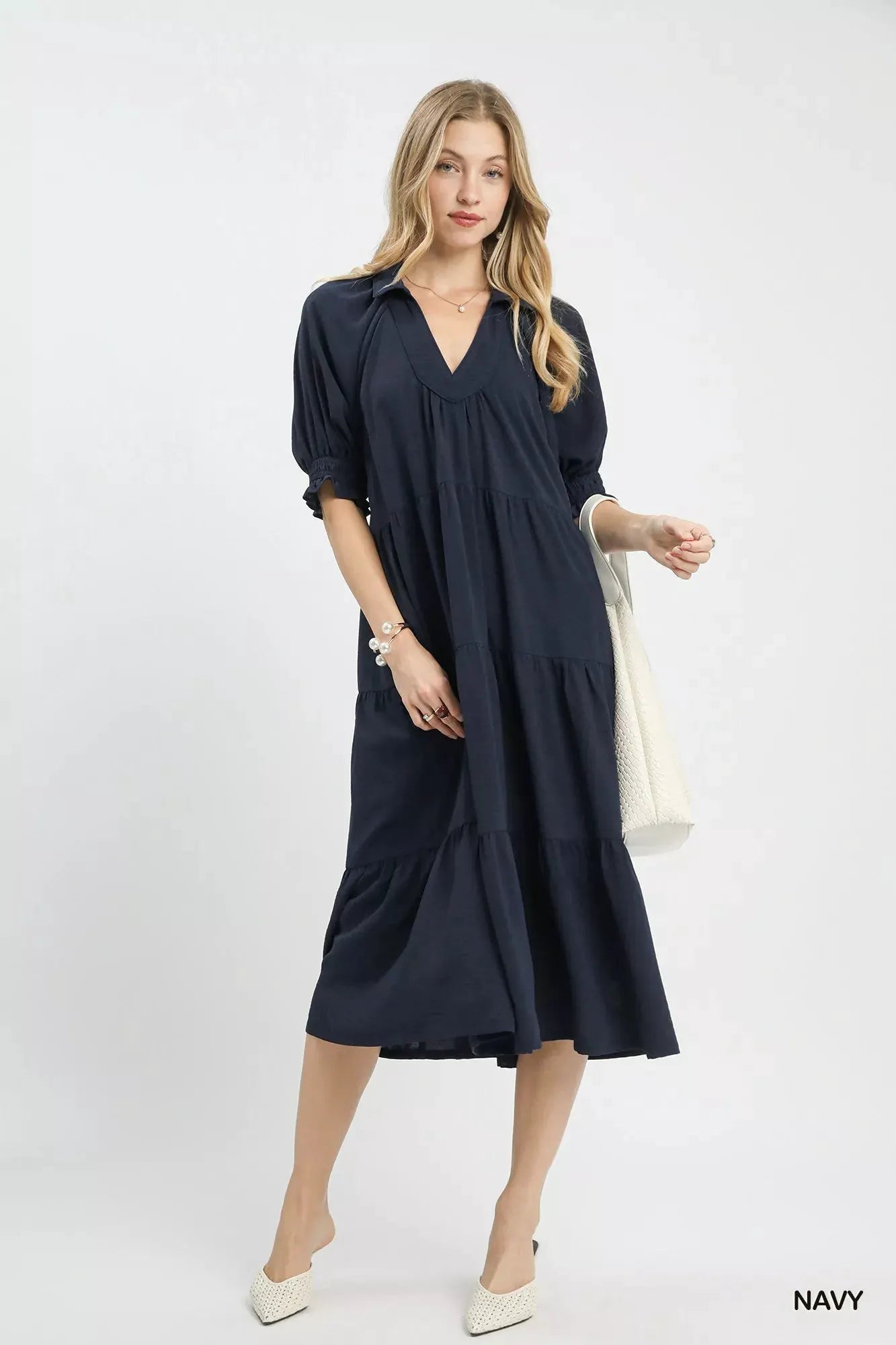 Umgee Solid Tiered Midi Dress by Umgee