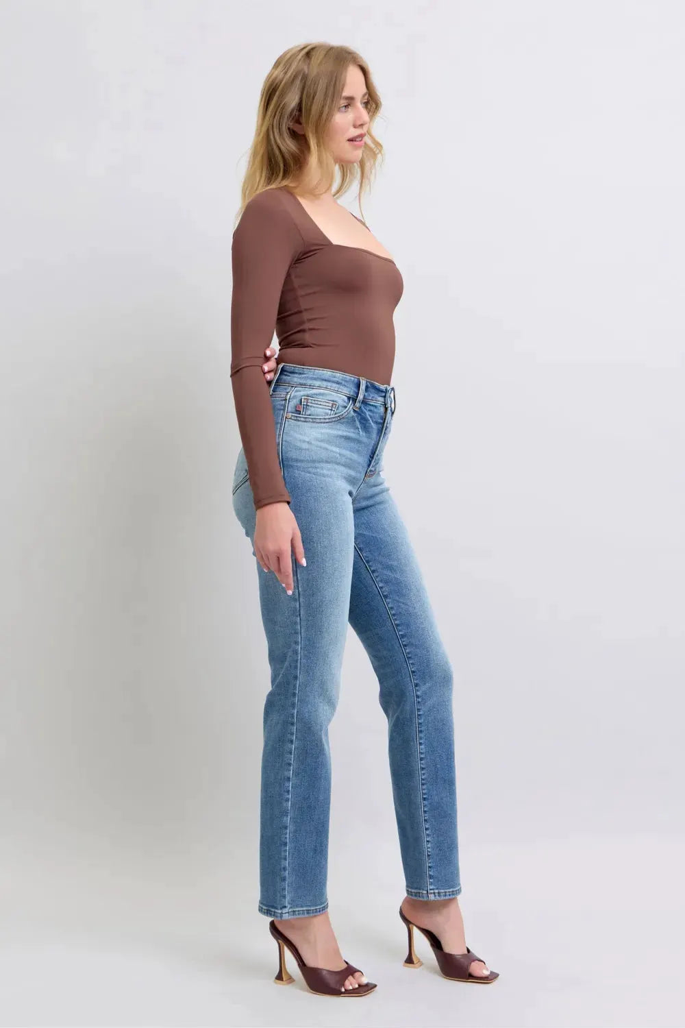 Judy Blue Full Size Run Vintage Wash Thermal Straight Jeans by Judy Blue