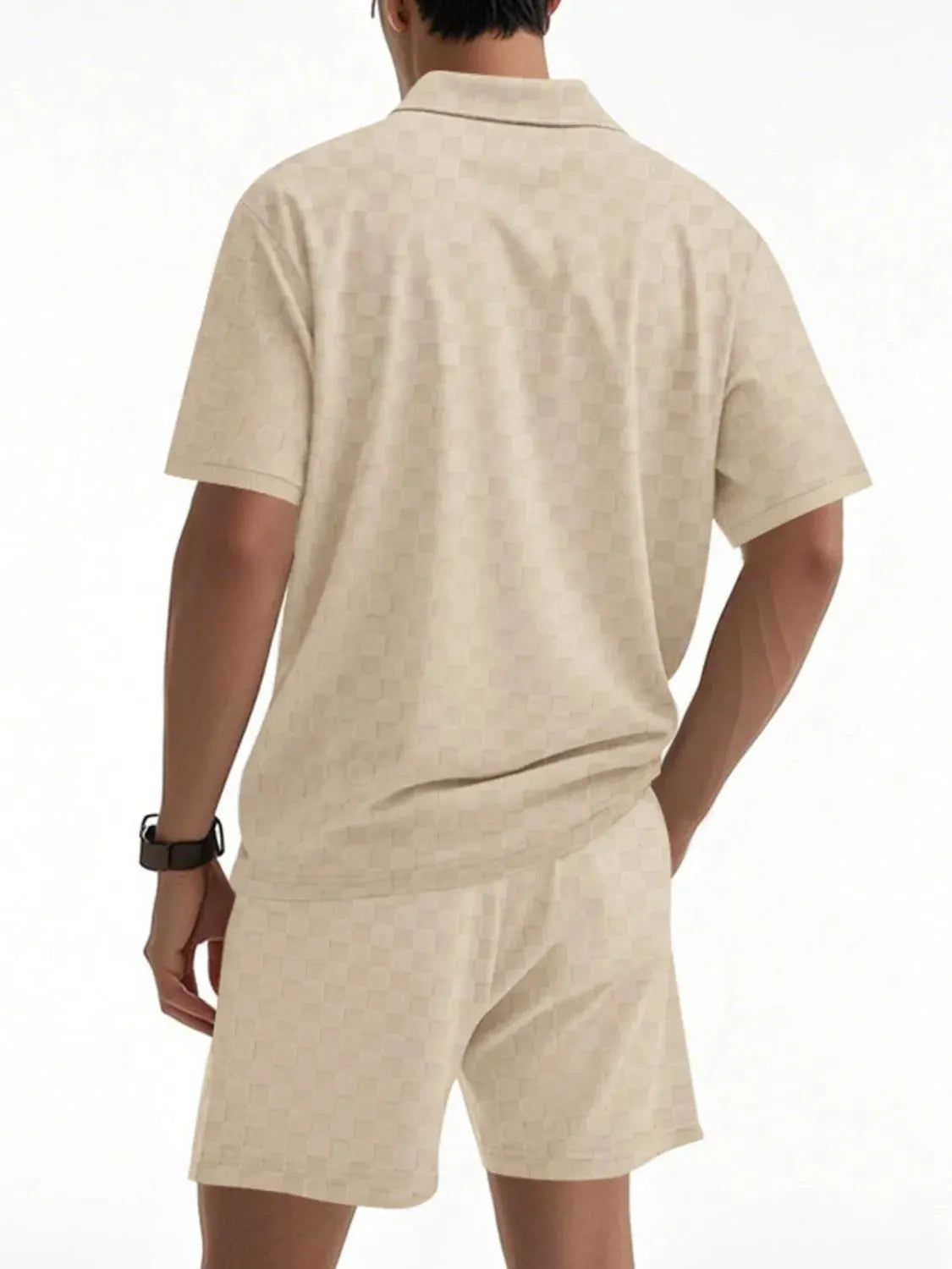 Men's Full Size Quarter Zip Short Sleeve Top and Shorts Set Plus Size by Trendsi