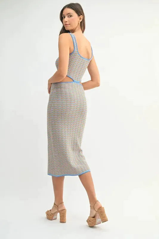 MABLE Multi Color Chevron Knit Bodycon Midi Dress by MABLE