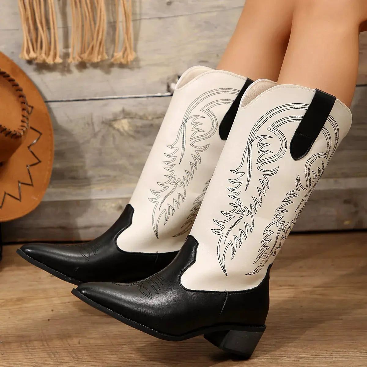 Point Toe Block Heels Boots by Partner Label