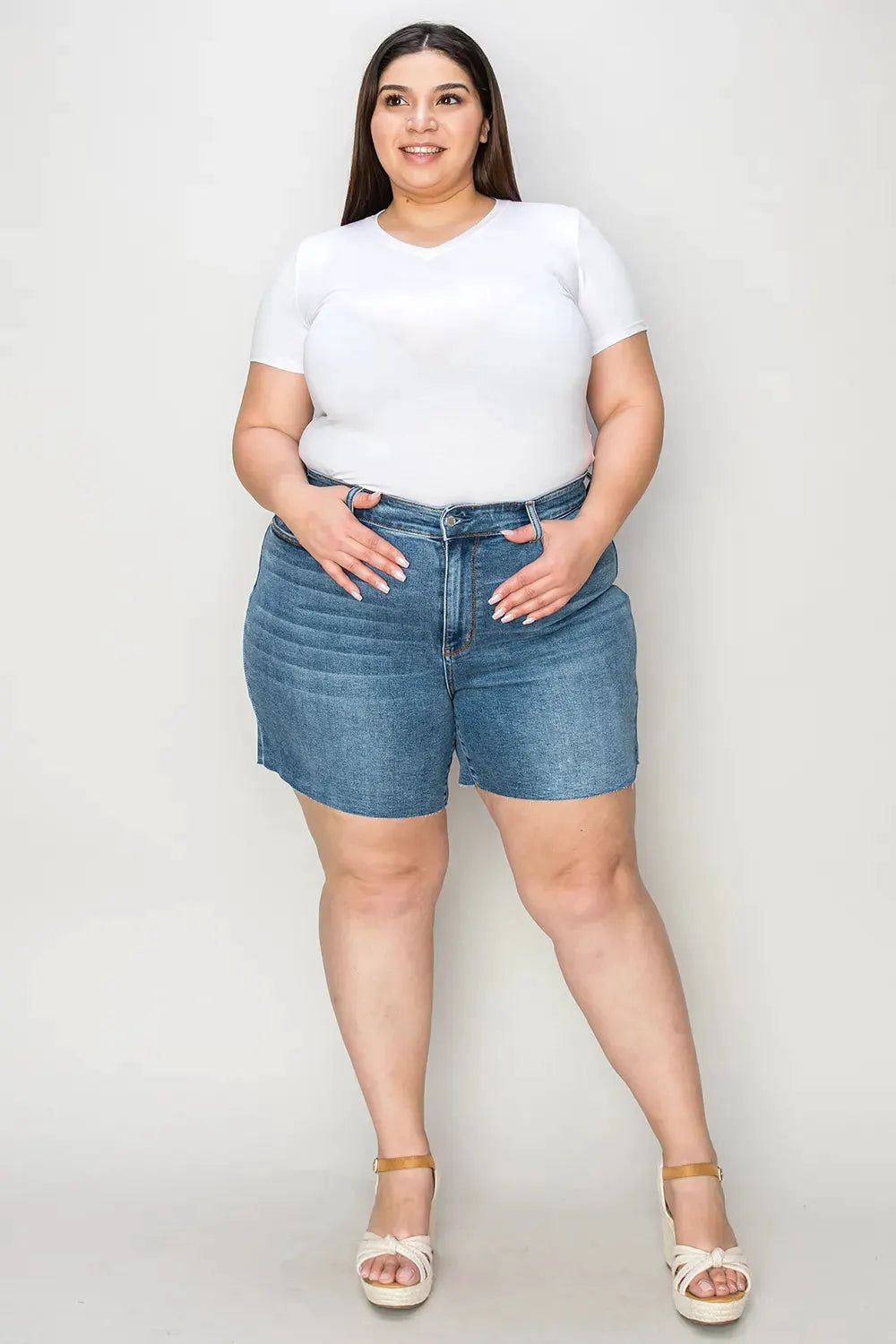 Judy Blue Full Size High Waist Slim Denim Shorts by Judy Blue