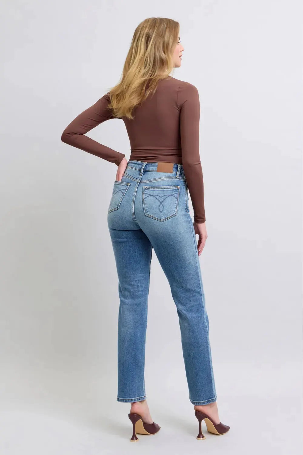 Judy Blue Full Size Run Vintage Wash Thermal Straight Jeans by Judy Blue