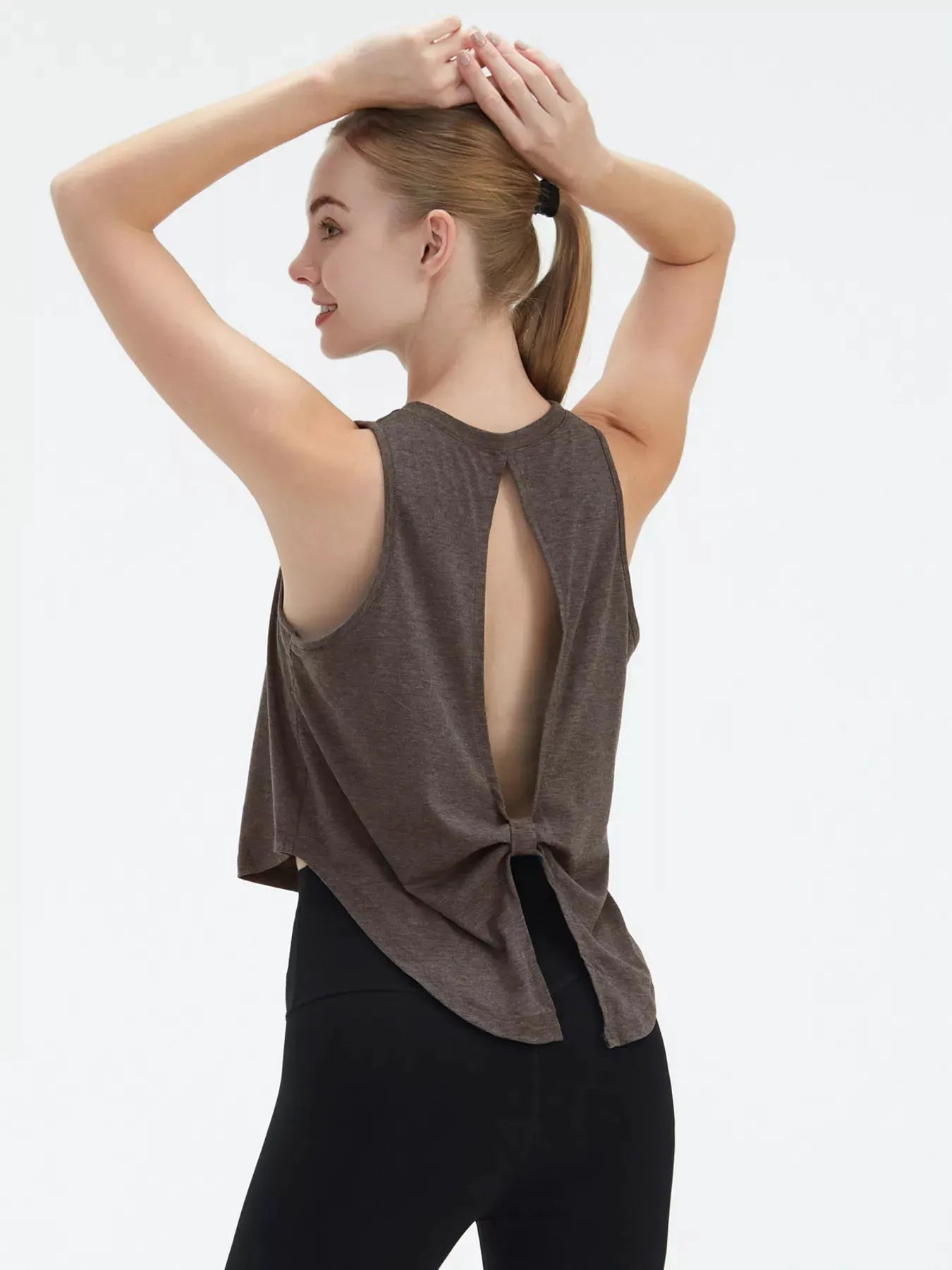 Cutout Back Round Neck Active Tank by Trendsi