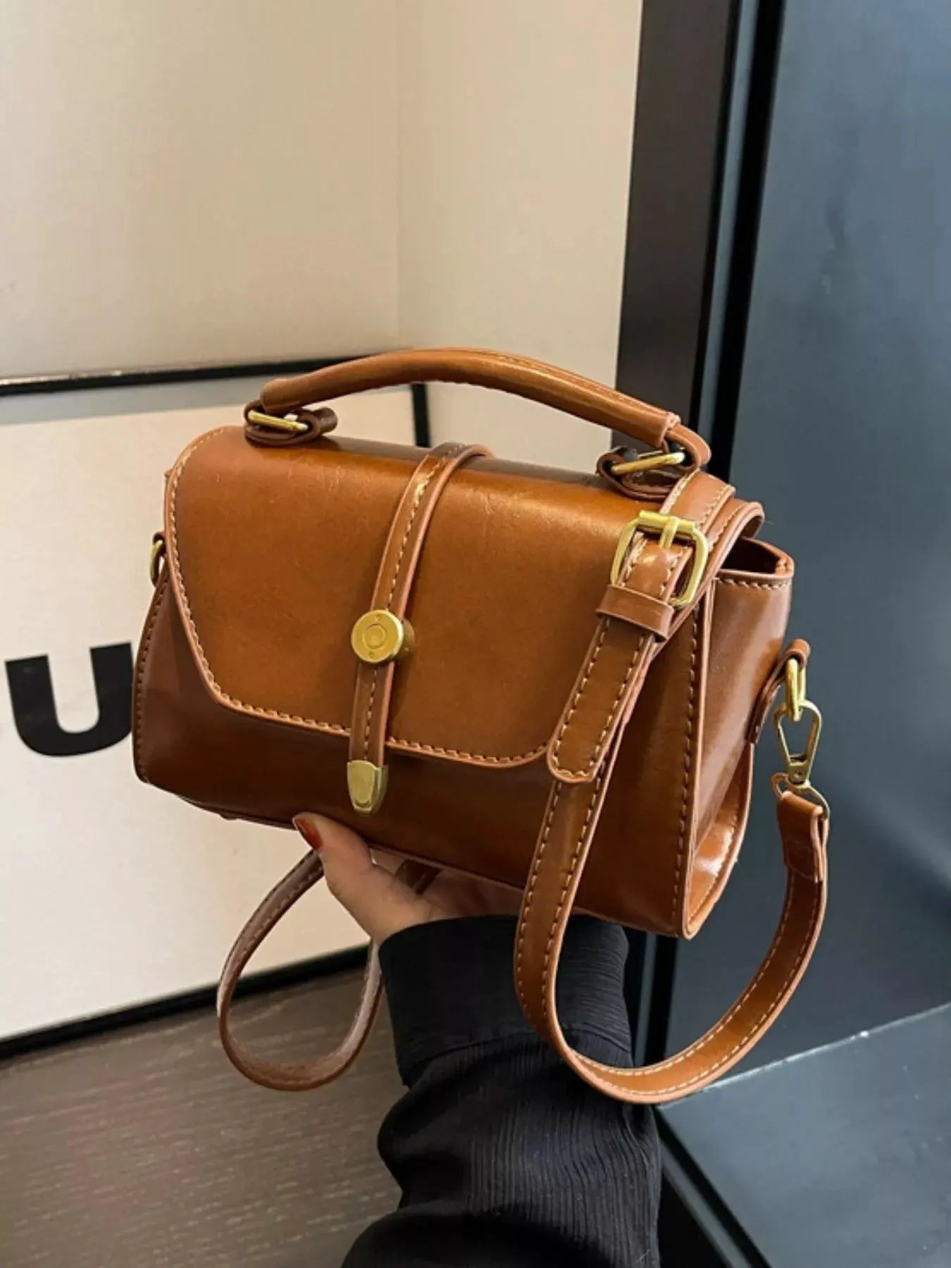 Leather Top Handle Crossbody Bag by Partner Label