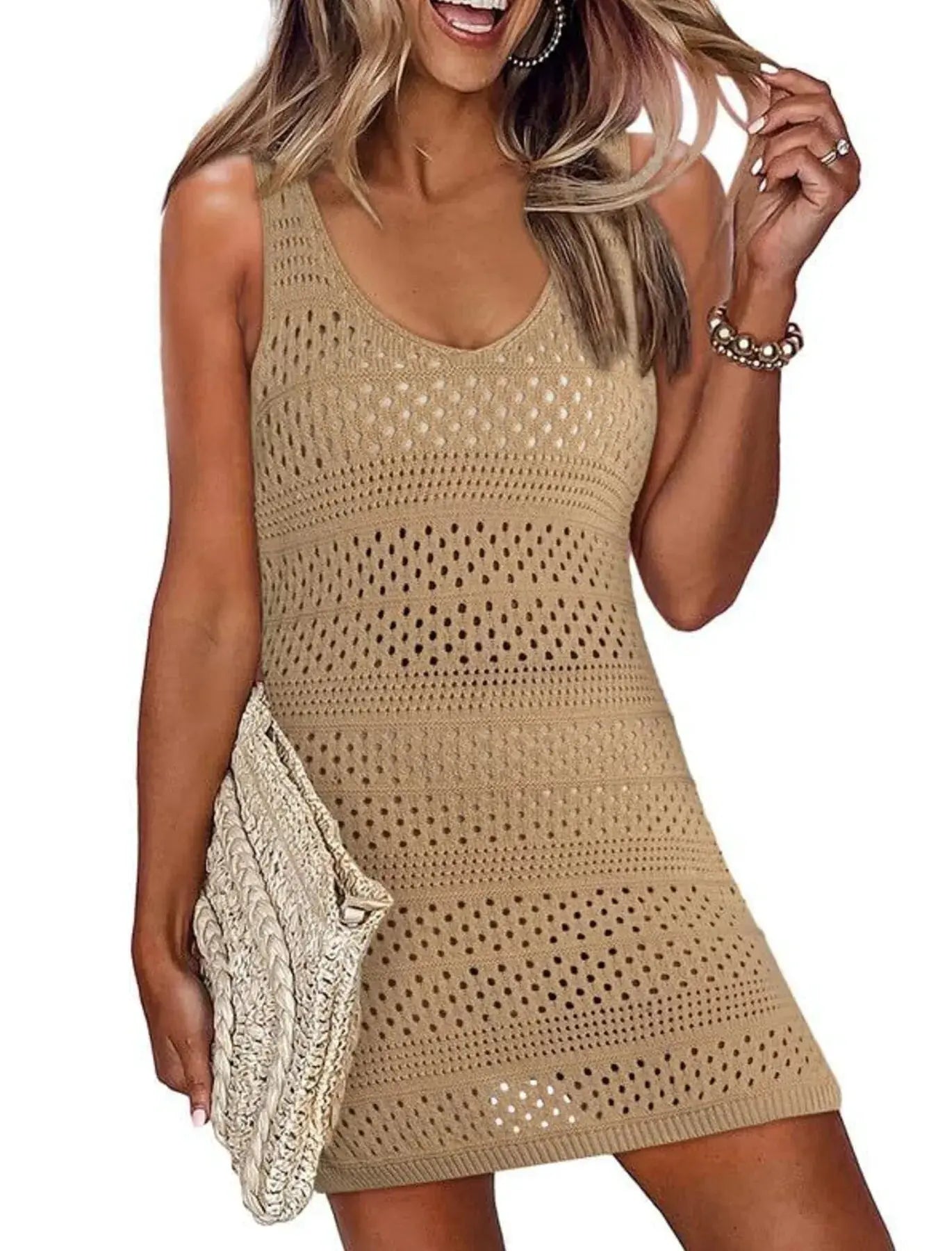 Crochet Knit Cover-Up Dress with Side Slit by Partner Label