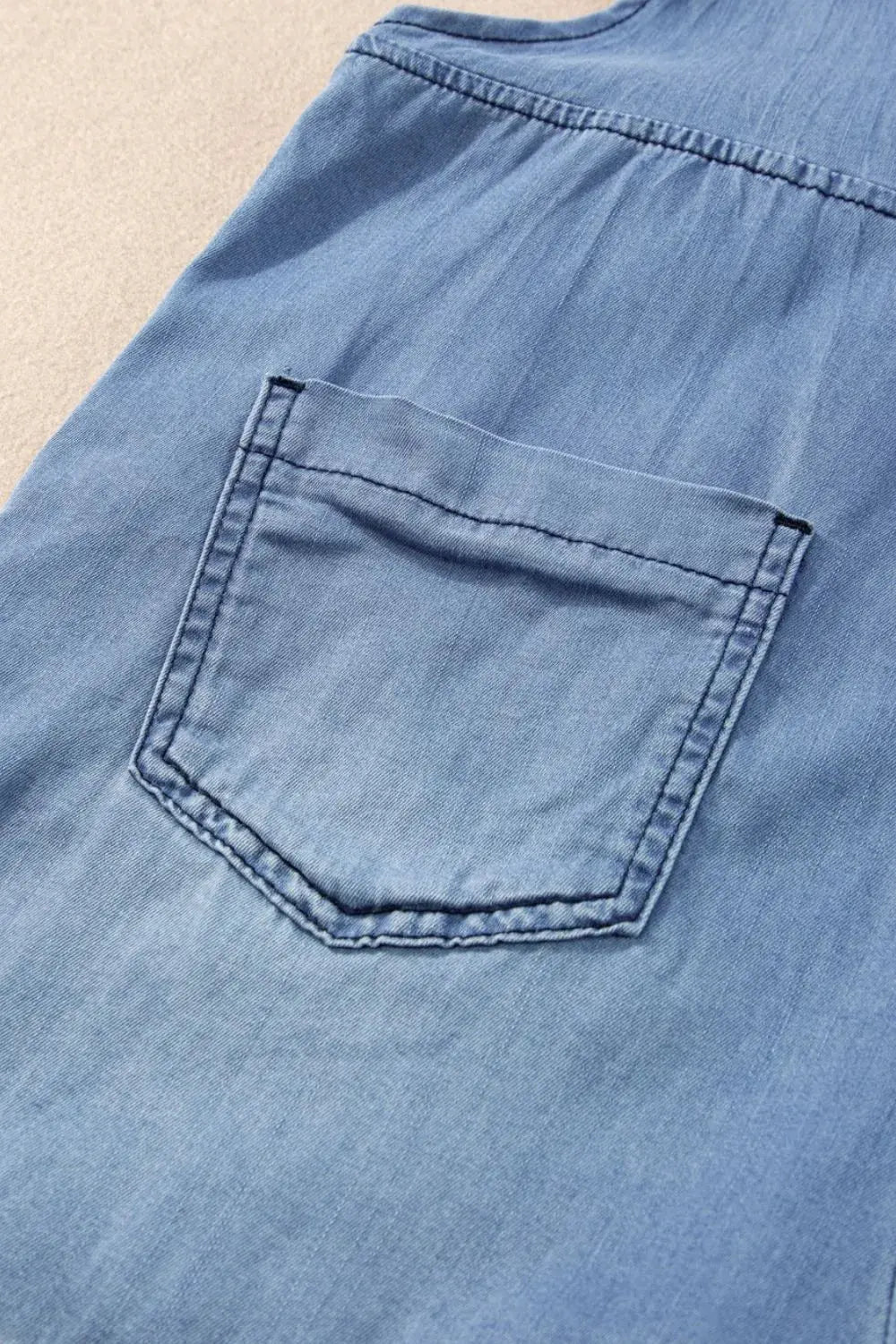 Square Neck Denim Overalls with Pockets by Partner Labels