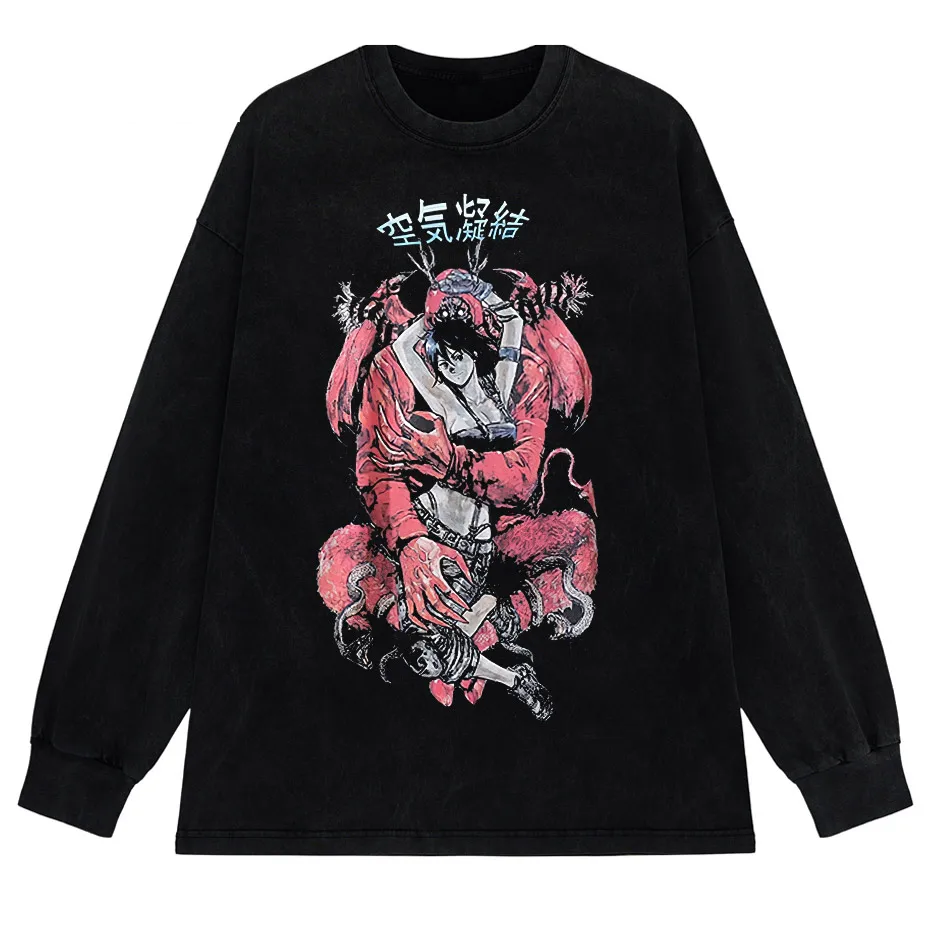 Retro Washed Oversized T-Shirt – Japanese Kanji Anime Graphic Cotton Tee-1