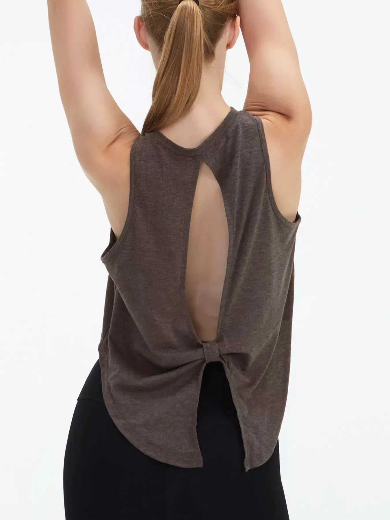 Cutout Back Round Neck Active Tank by Trendsi