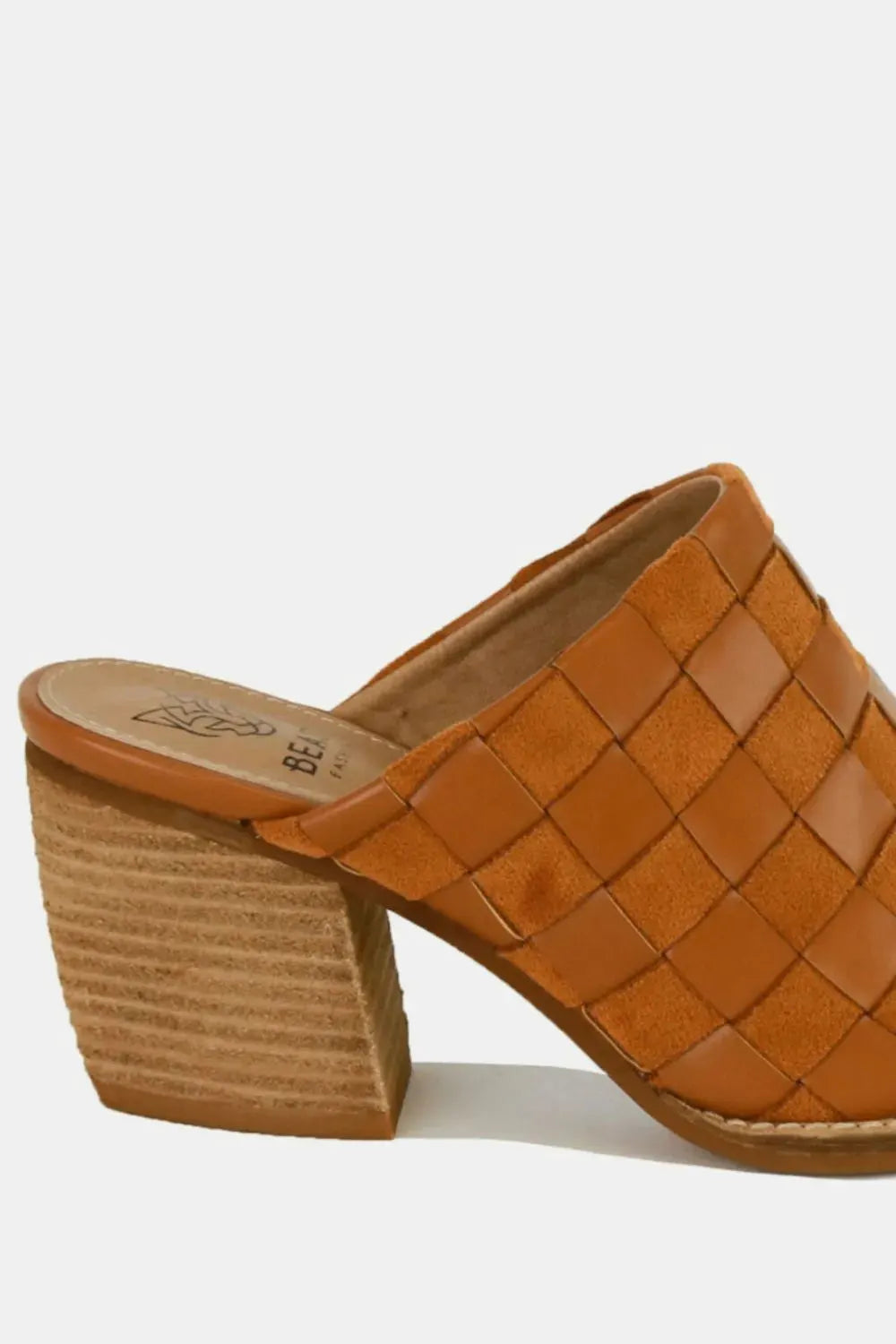 Beast Fashion Woven Checkerboard Block Heel Mule Shoes by Beast Fashion