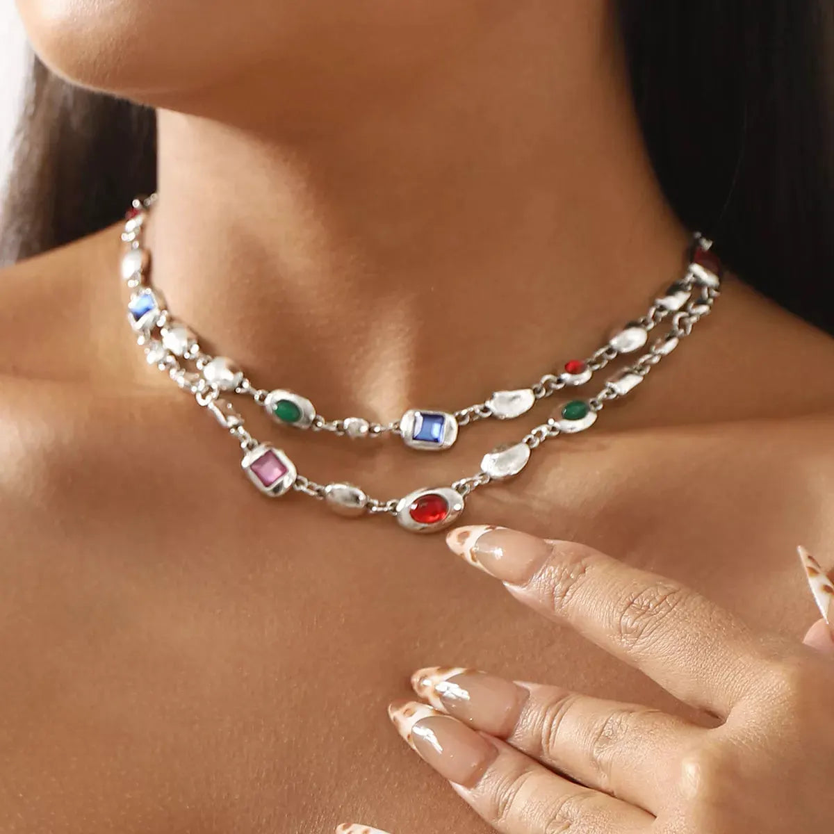 Vintage Multi-Gemstone Double Layered Necklace by Partner Labels