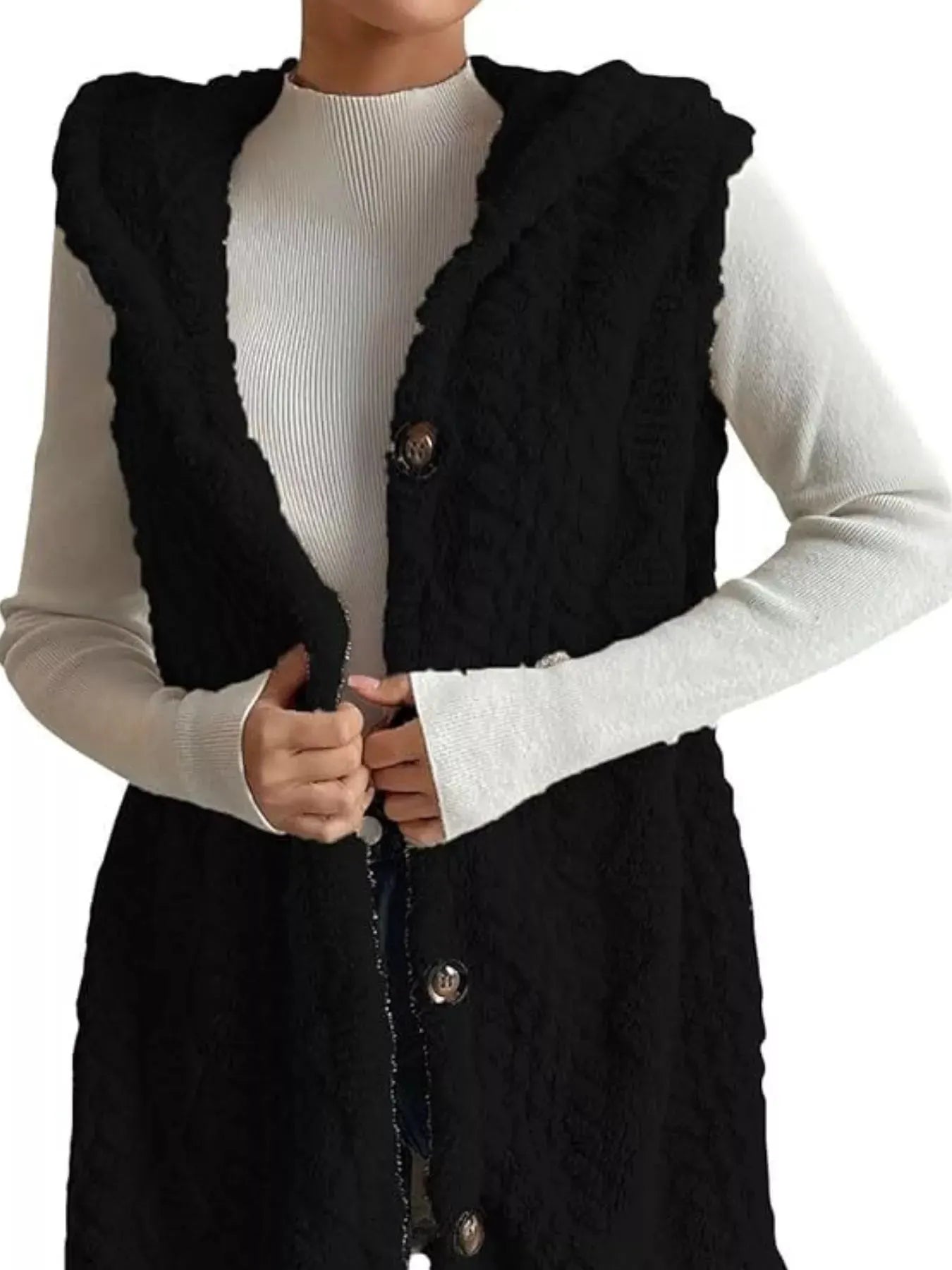 Button‑Down Sherpa Hooded Vest Coat | Partner Labels Selection by Partner Label