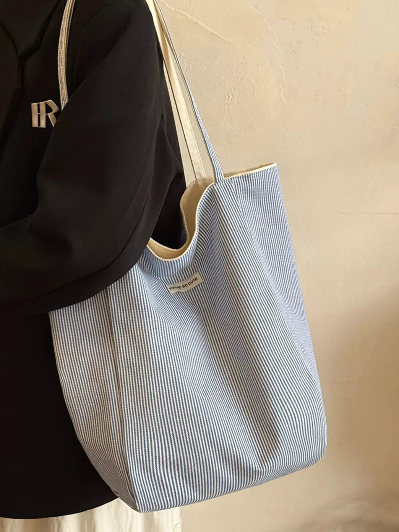 Letter Embroidered Canvas Shoulder Bag by Partner Label
