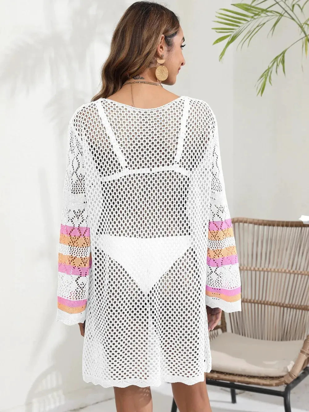 Openwork Contrast Long Sleeve Cover-Up by Partner Labels