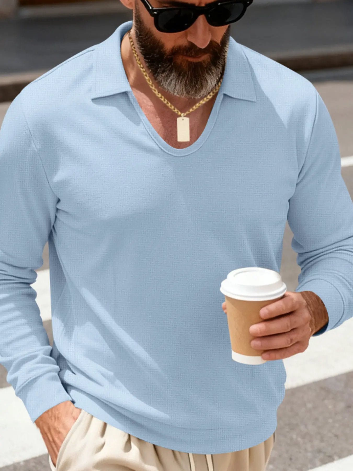Men's Full Size Slim Fit Long Sleeve Polo Plus Size by Trendsi