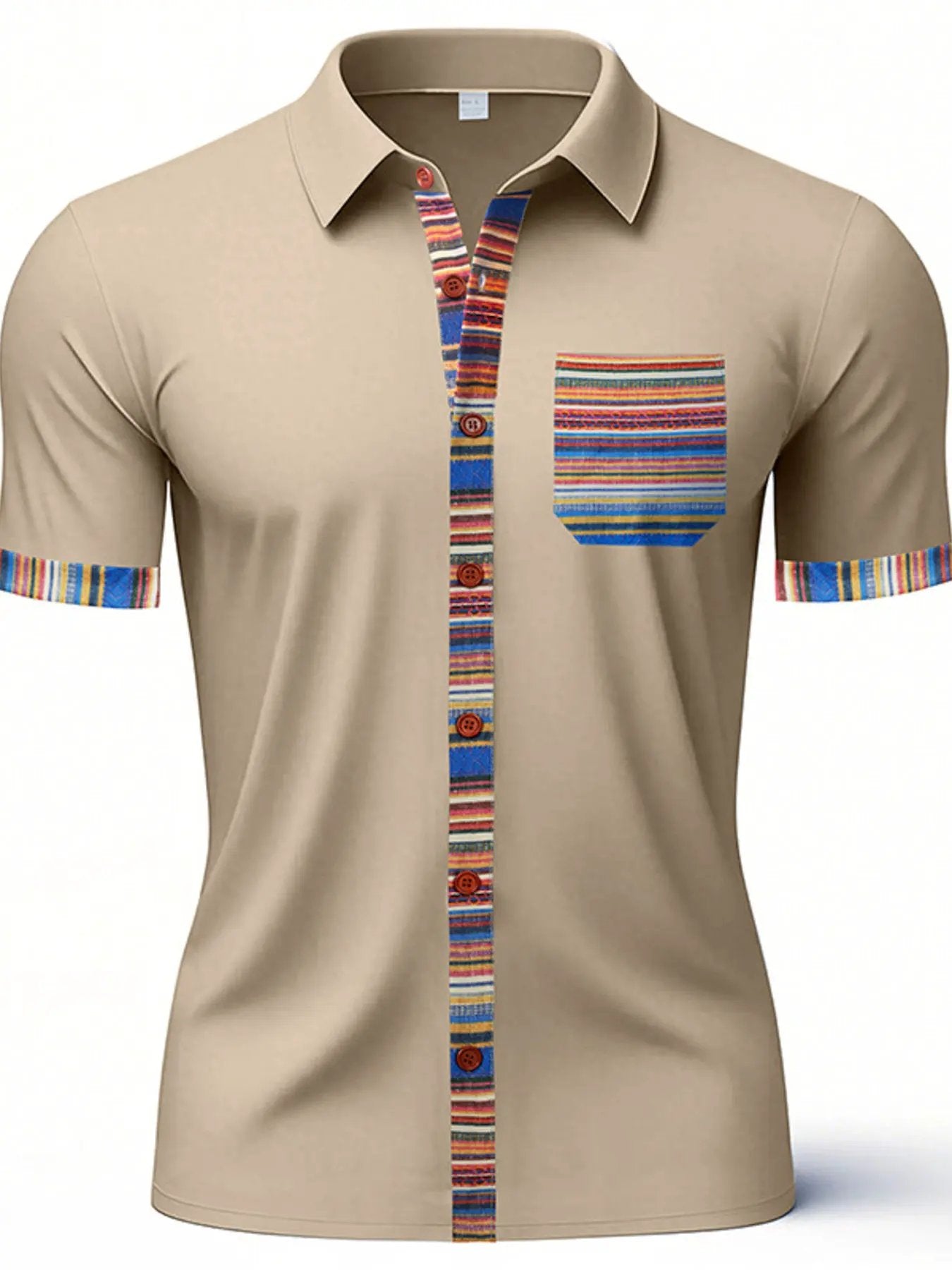 Men's Full Size Short Sleeve Shirt with Colorful Trim Plus Size by Trendsi