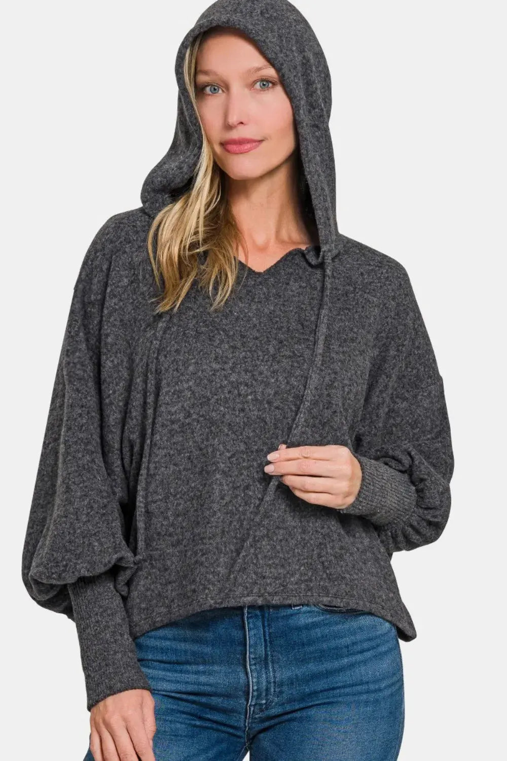 Zenana Brushed Hacci Drop Shoulder Cropped Hoodie by Zenana