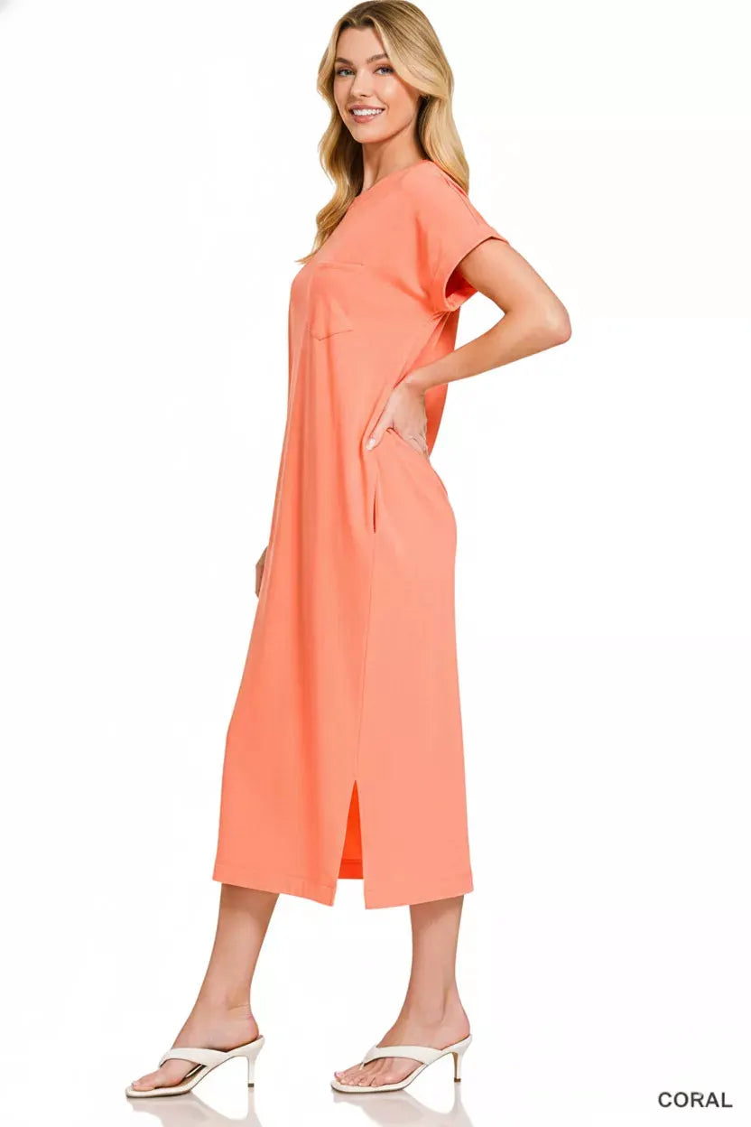 Zenana Round Neck Short Sleeve Midi Dress by Zenana