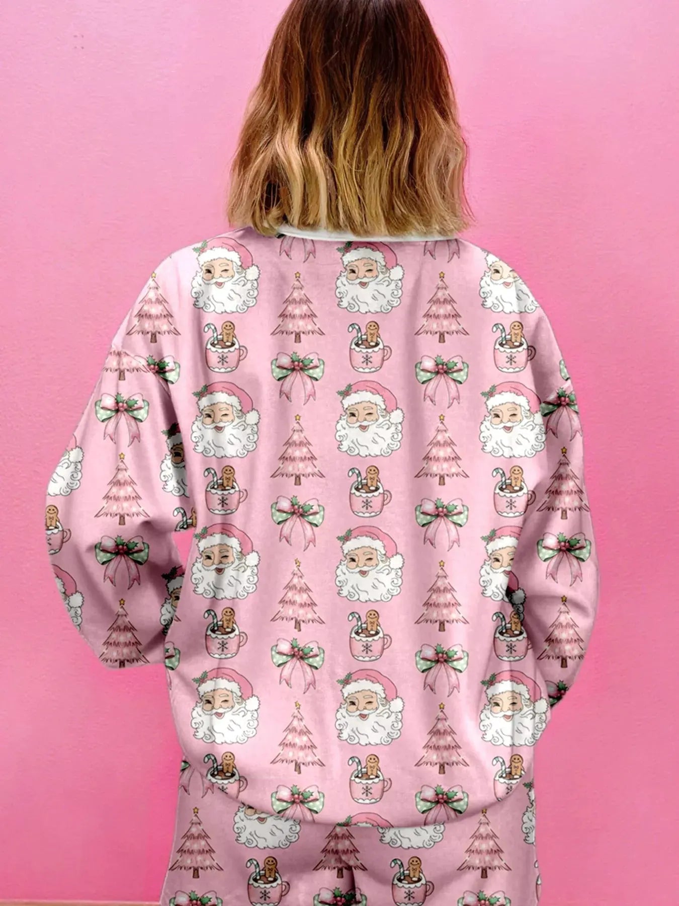 Christmas Santa Print Round Neck Top and Shorts Lounge Set by Partner Label