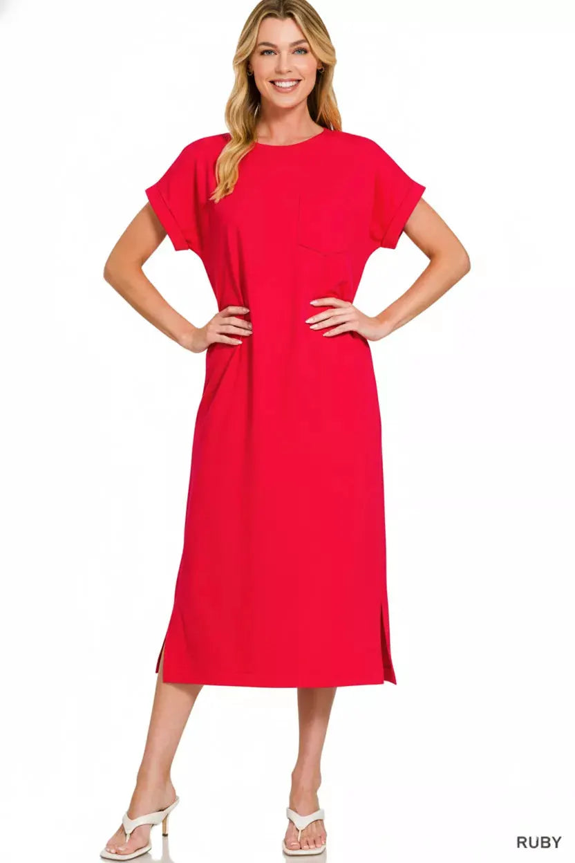 Zenana Round Neck Short Sleeve Midi Dress by Zenana