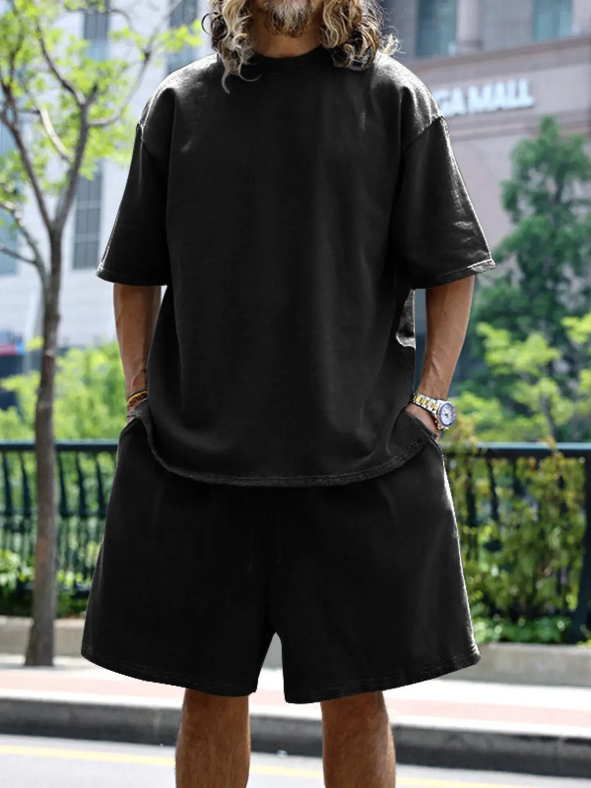 Men's Full Size Round Neck Short Sleeve Top and Shorts Set Plus Size by Partner Label